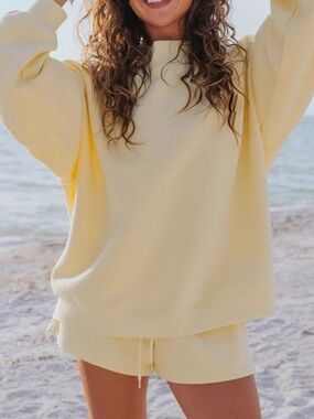 Light Yellow Cozy Sweatshirt & Shorts Set
